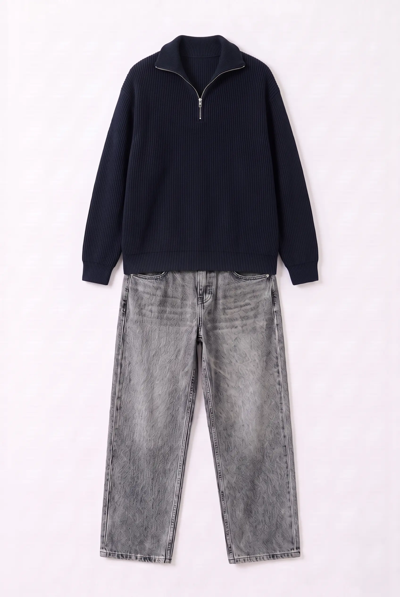 Tenue Half-Zip Knit Marine & Jean Large Gris