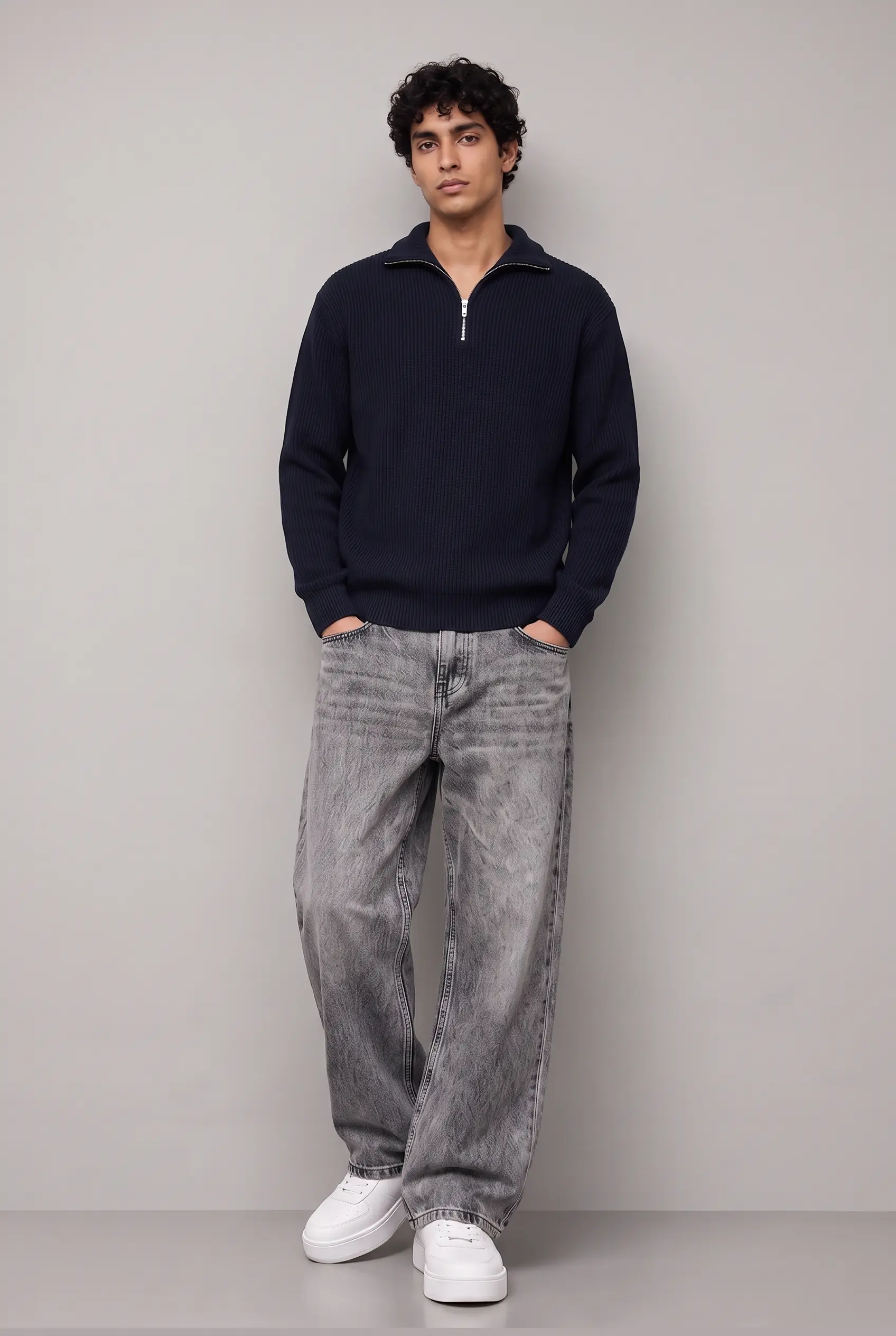 Tenue Half-Zip Knit Marine & Jean Large Gris 2