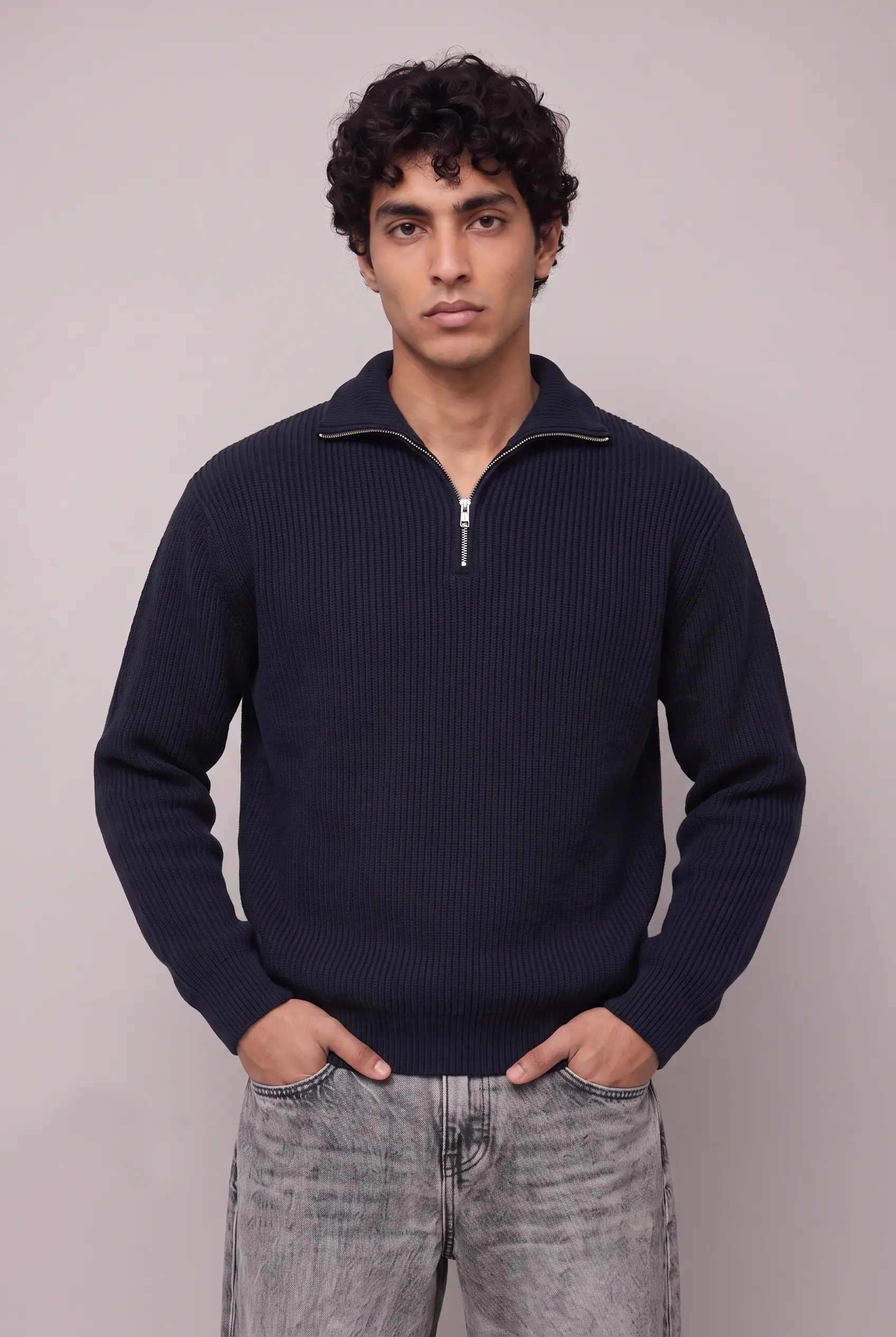 Tenue Half-Zip Knit Marine & Jean Large Gris 3