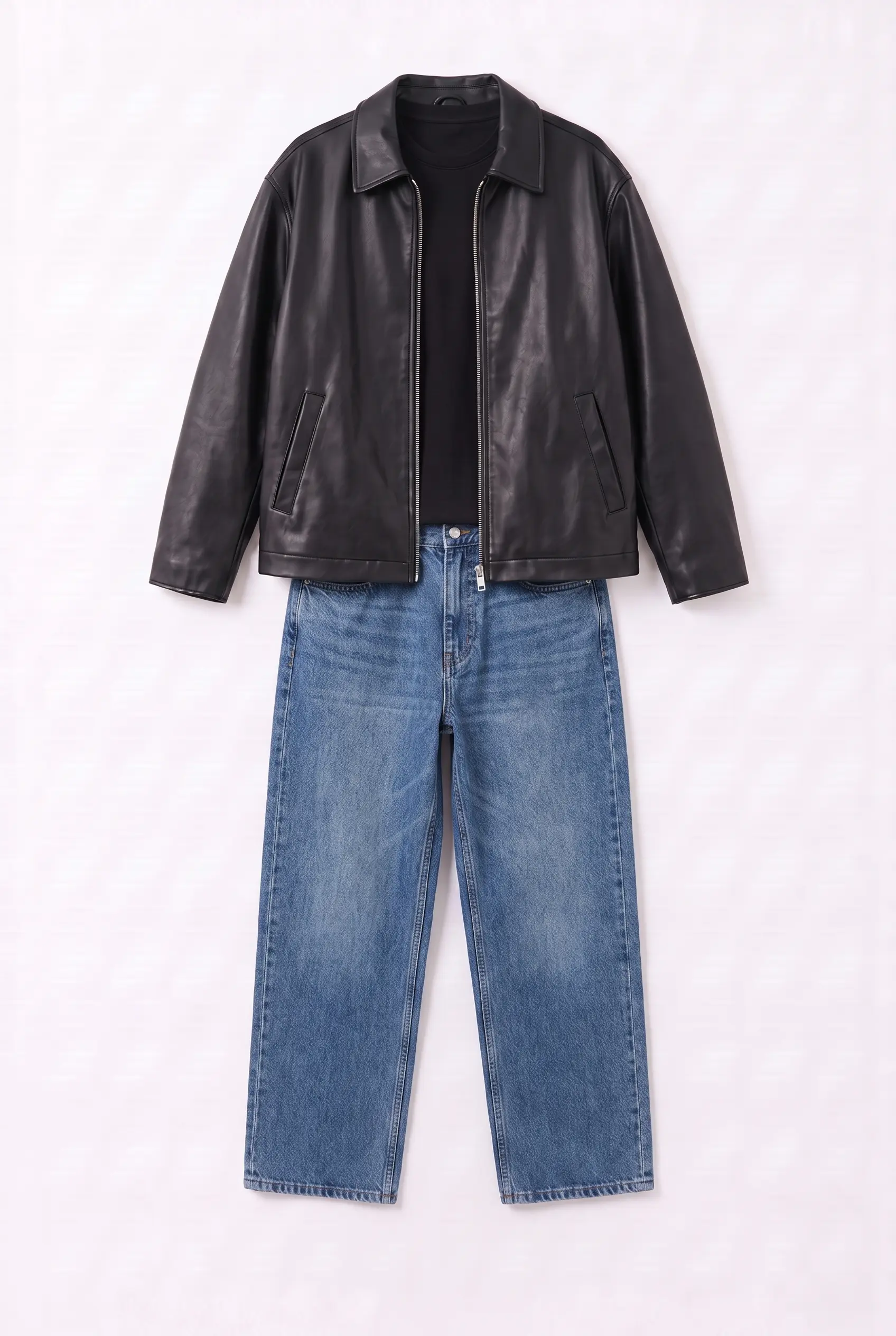 Tenue Leather Jacket Full Black Jean Bleu