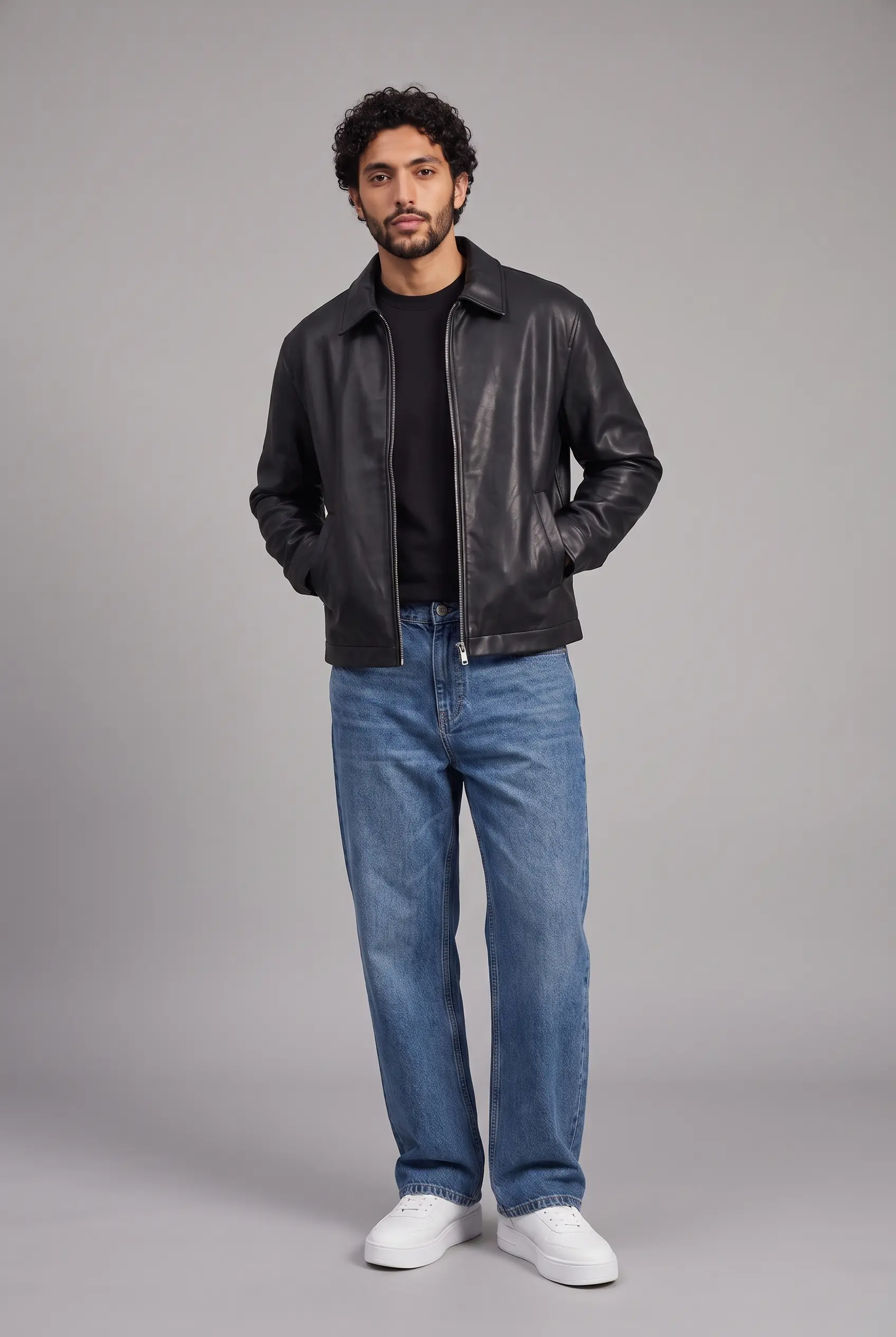 Tenue Leather Jacket Full Black Jean Bleu 2