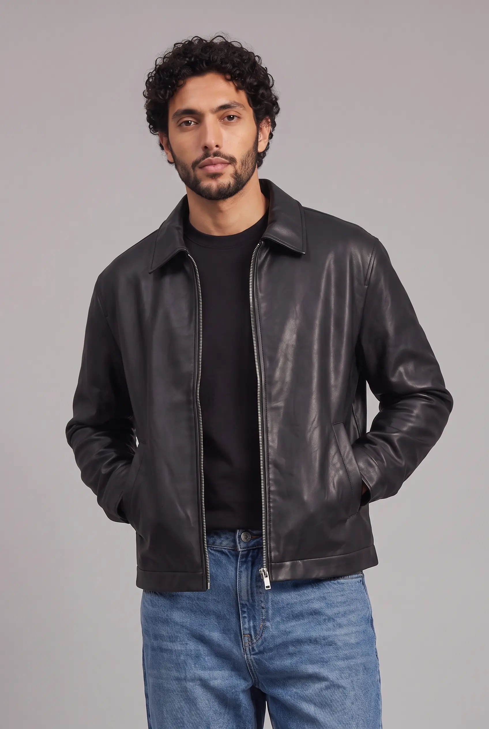 Tenue Leather Jacket Full Black Jean Bleu 3
