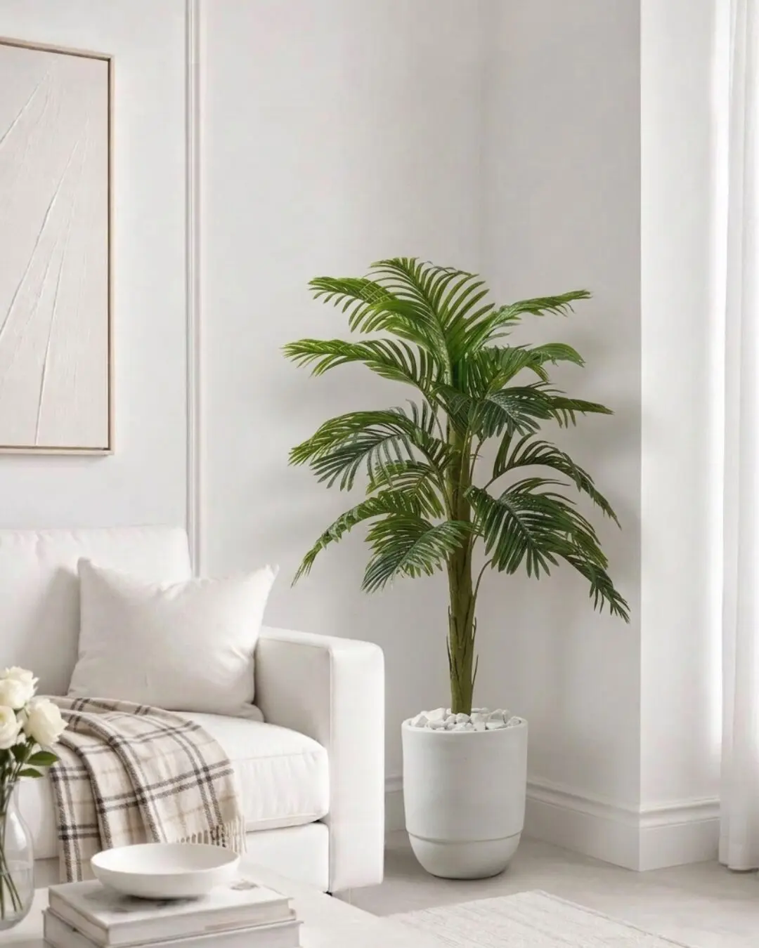 Palmier Artificiel en Pot Céramique Blanc 1m65