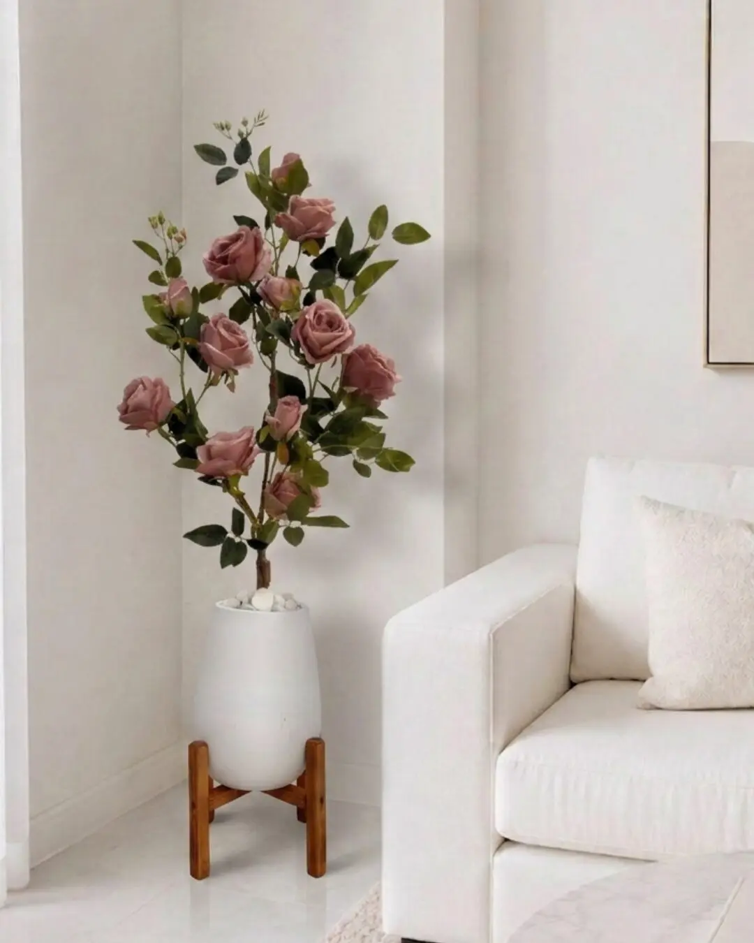 Rosier Artificiel Rose Poudré en Pot