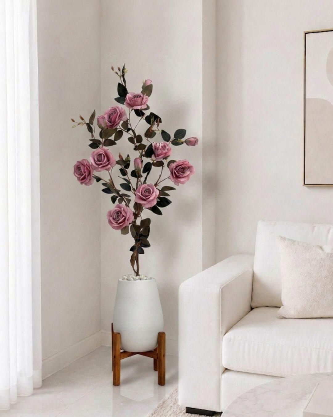 Artificial Old Pink Rose in Pot 4