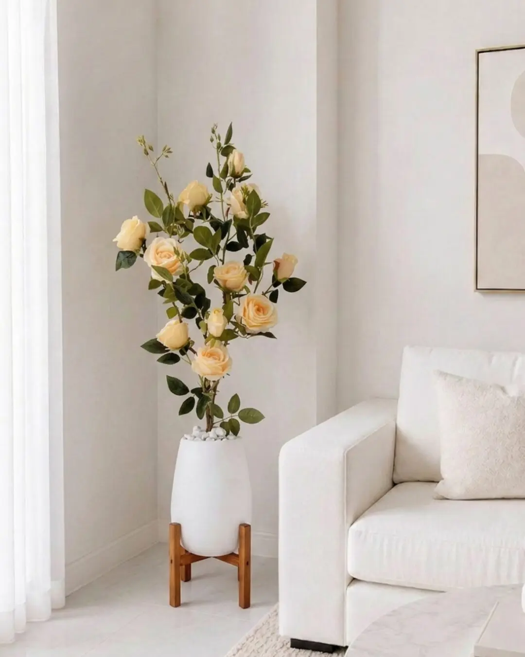 Rosier Champagne Artificiel sur Support en Bois