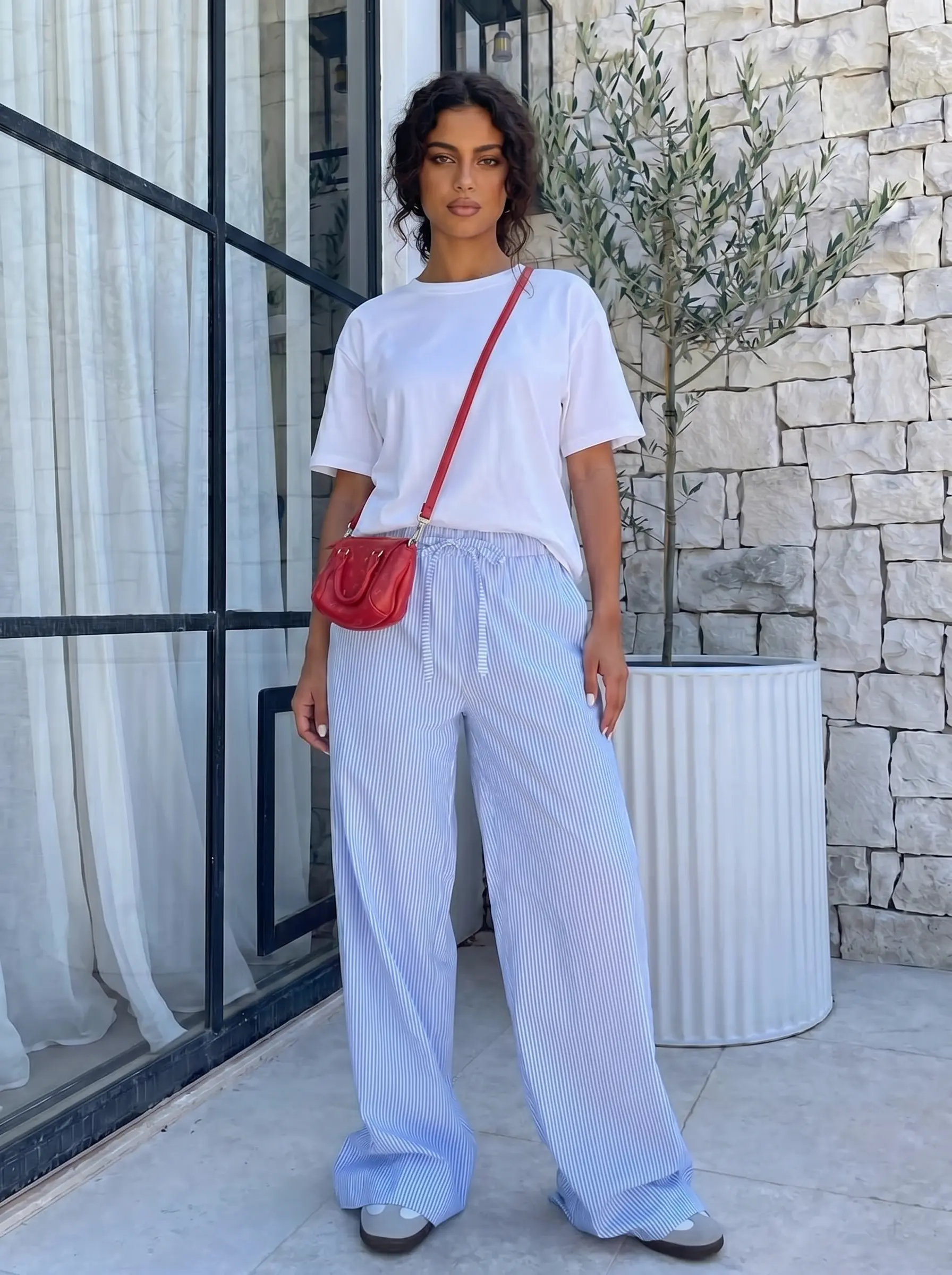 SET TSHIRT COTON OVERSIZED + PANTALON À RAYURES BLEU 2