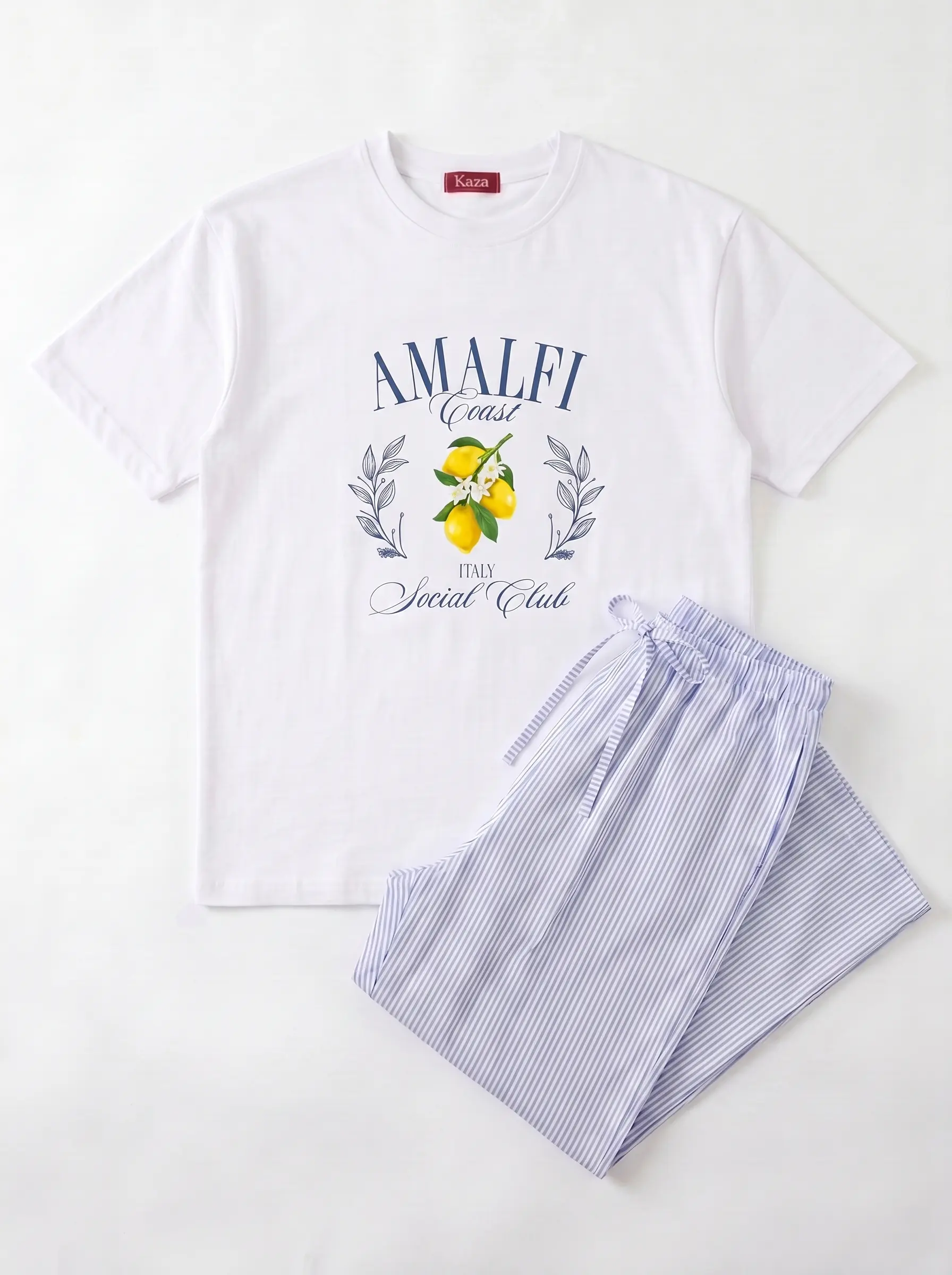 SET TSHIRT COTON OVERSIZED + PANTALON À RAYURES BLEU 3