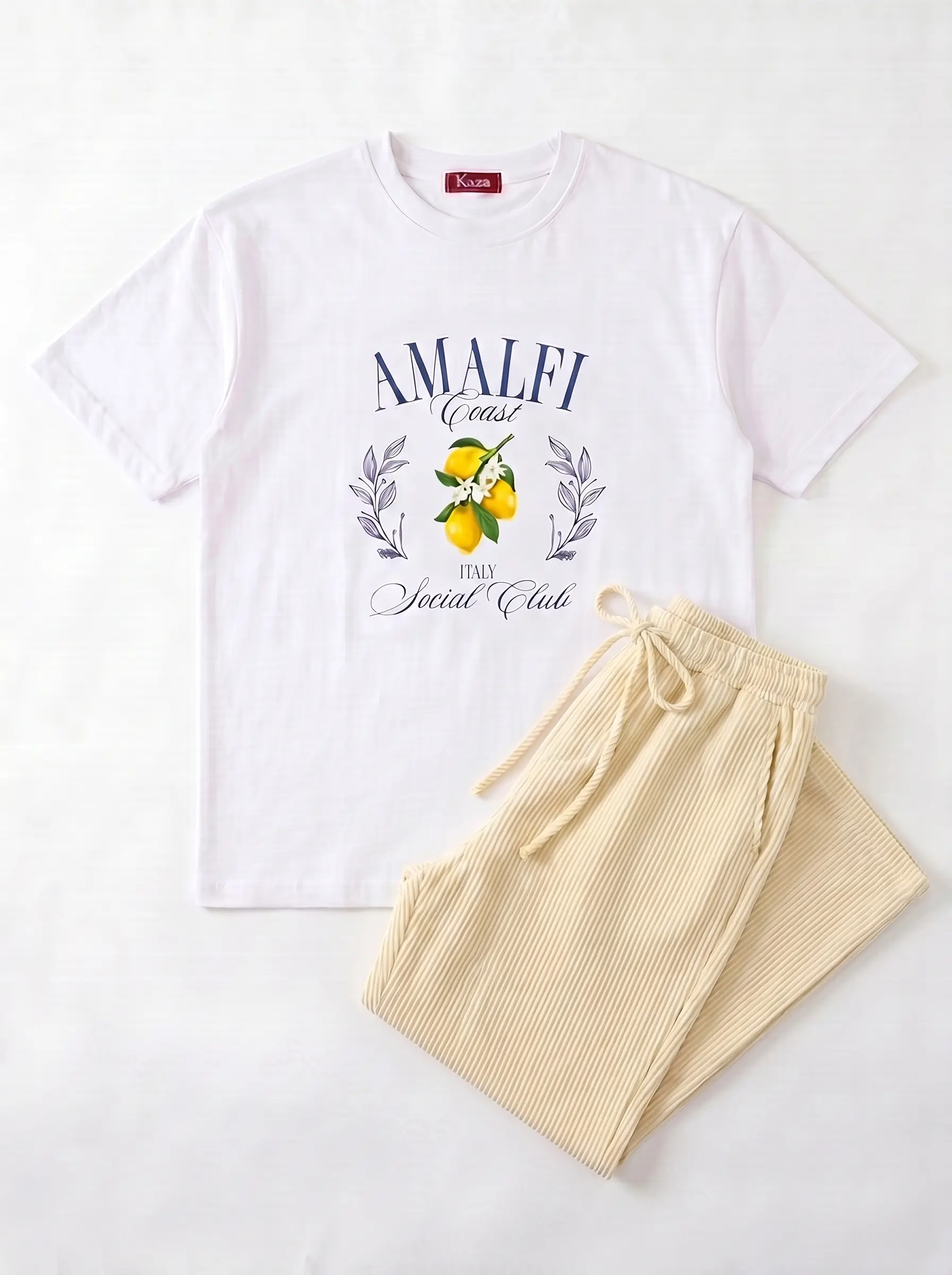 SET TSHIRT COTON OVERSIZED + PANTALON À RAYURES JAUNE 5