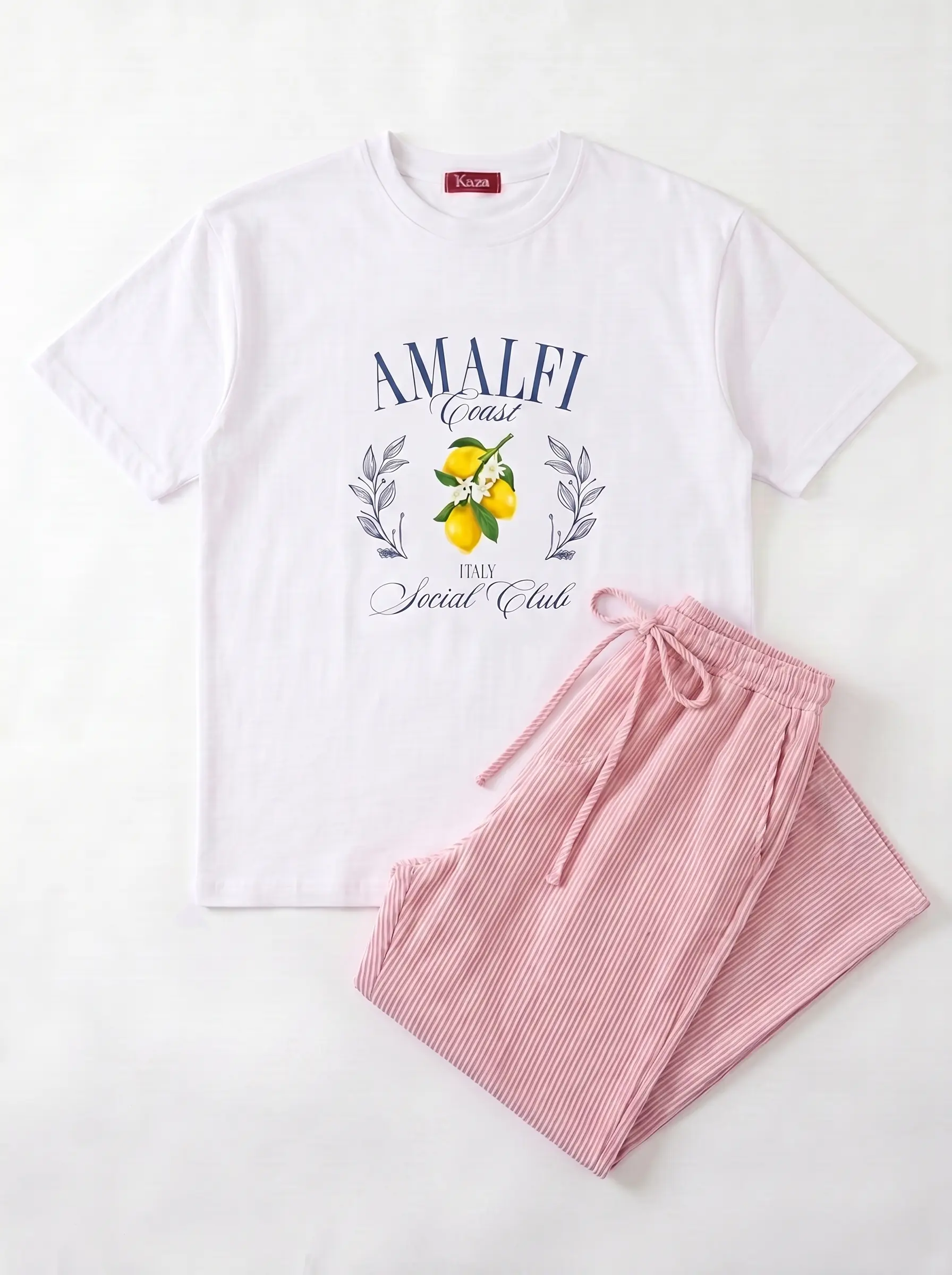 SET TSHIRT COTON OVERSIZED + PANTALON À RAYURES ROSE