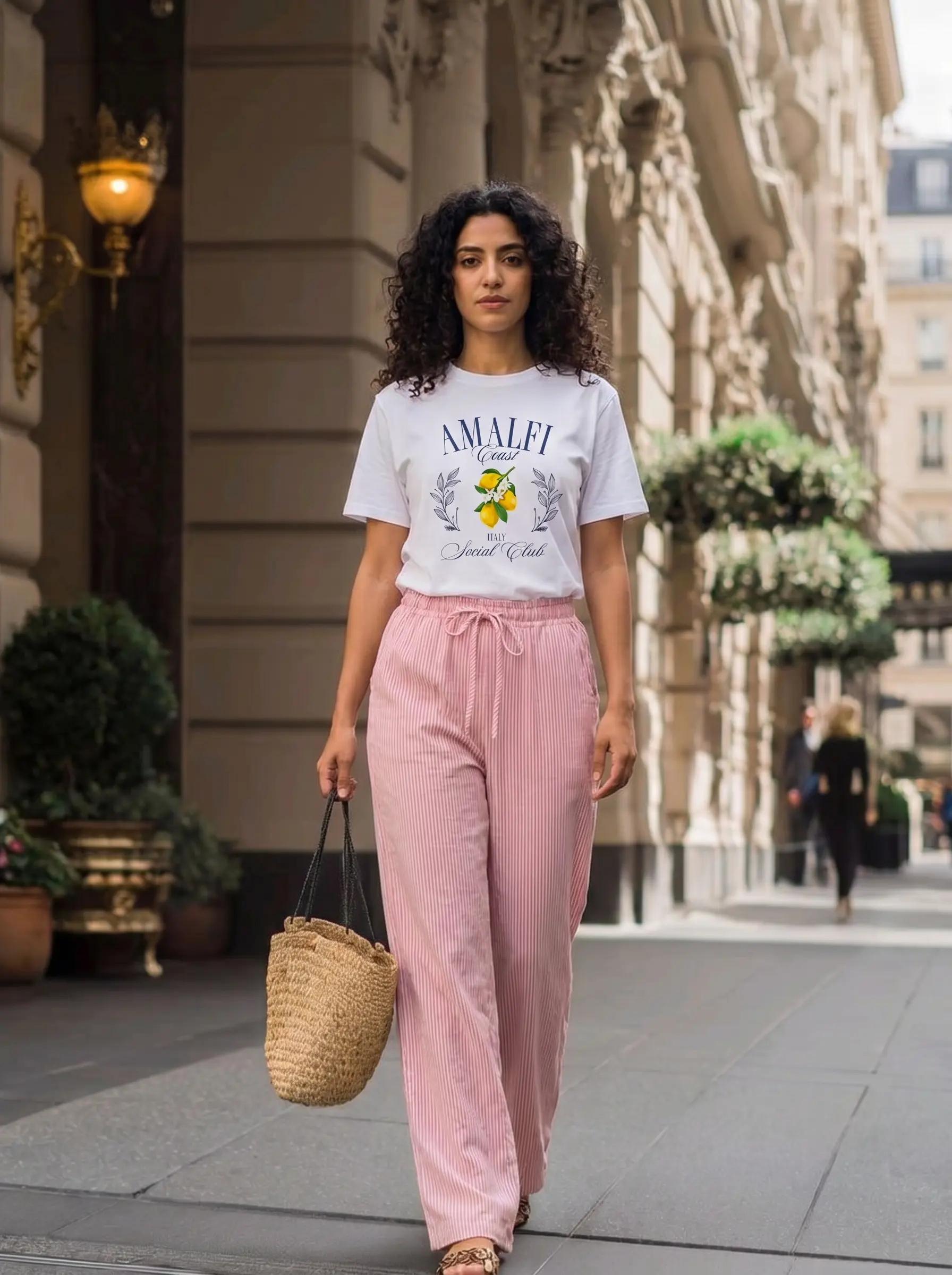 SET TSHIRT COTON OVERSIZED + PANTALON À RAYURES ROSE 2