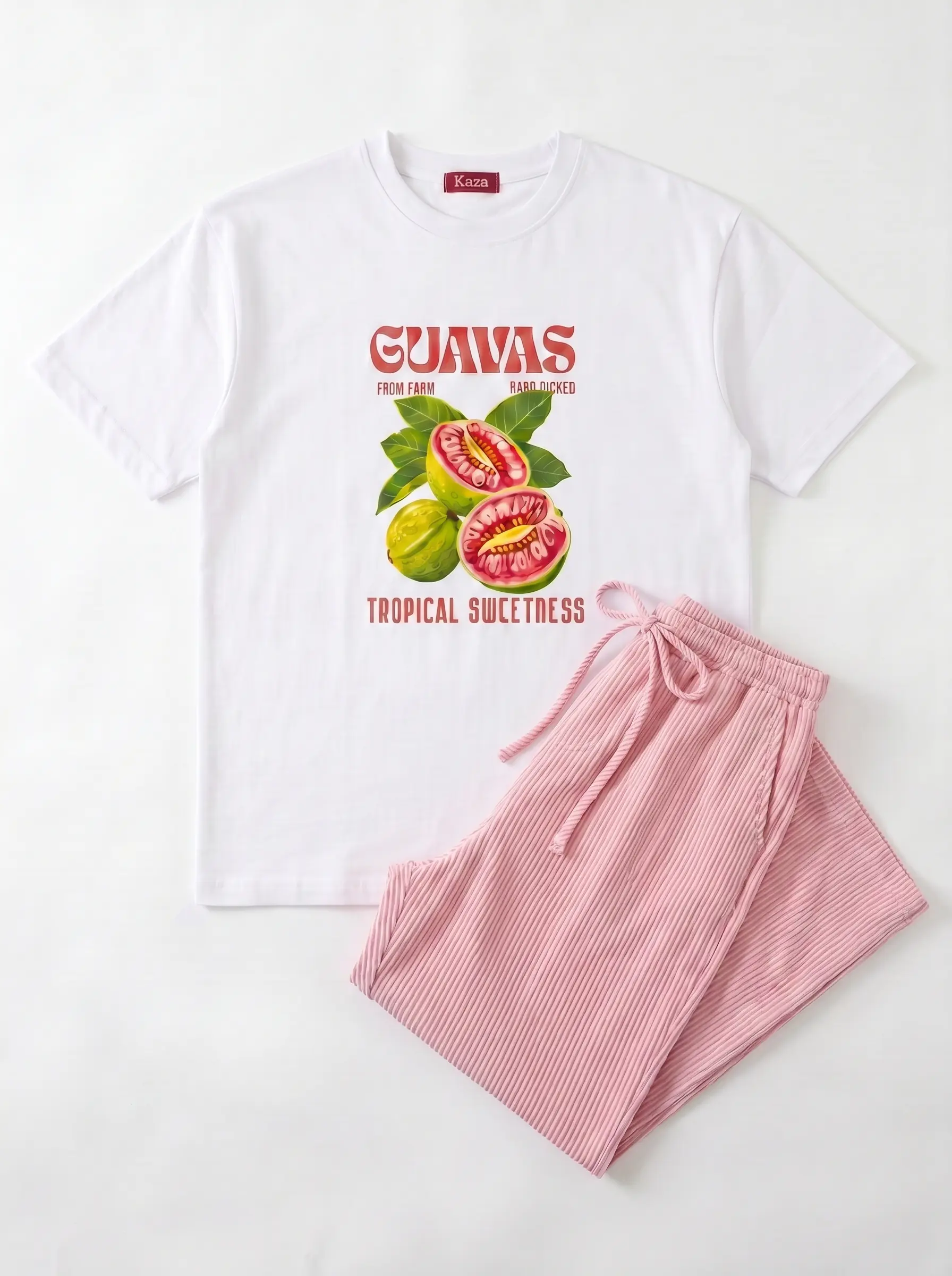 SET TSHIRT COTON OVERSIZED + PANTALON À RAYURES ROSE 3