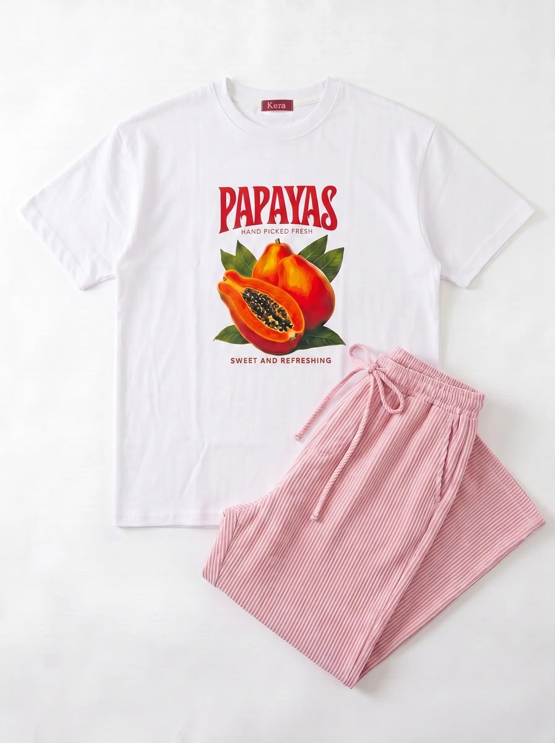 SET TSHIRT COTON OVERSIZED + PANTALON À RAYURES ROSE 4