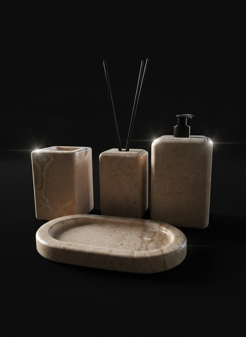Série de 4pcs accessoires salle de bain en marbre beige