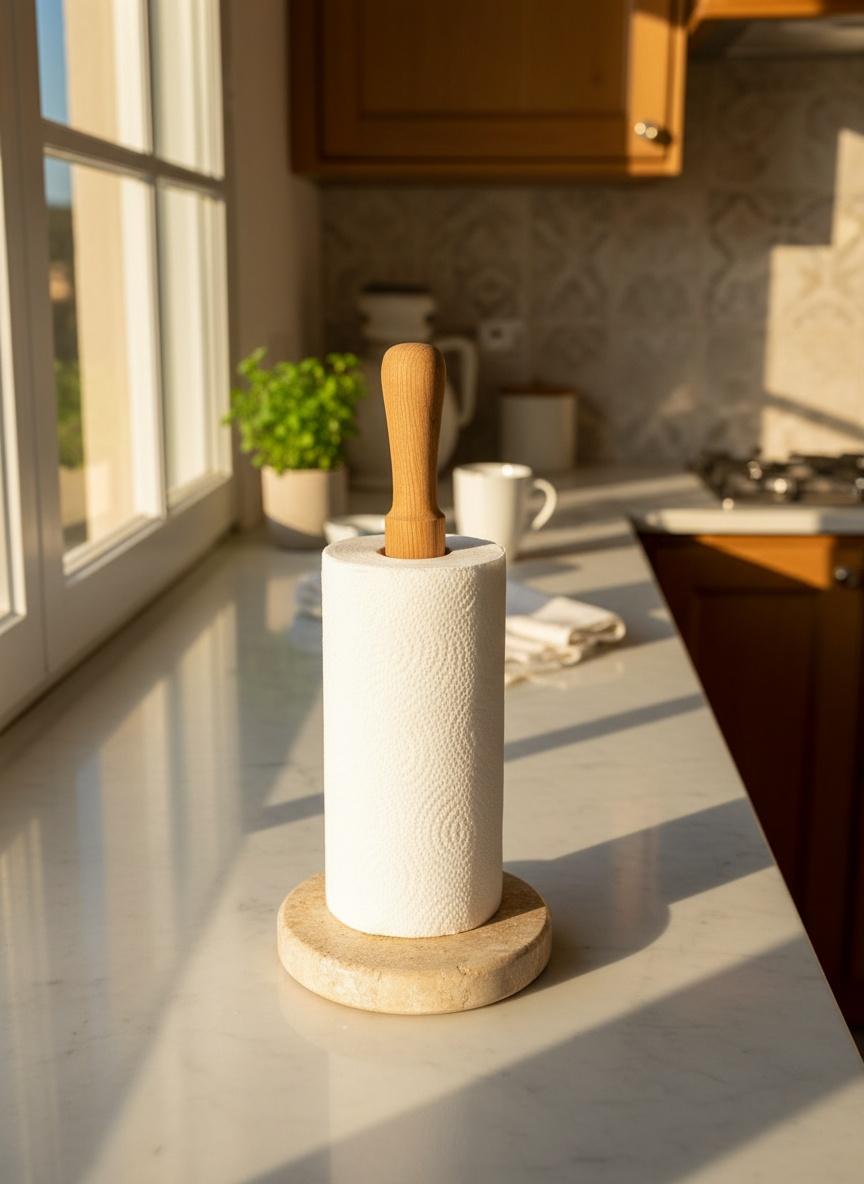 Porte essuie tout en marbre beige et bois