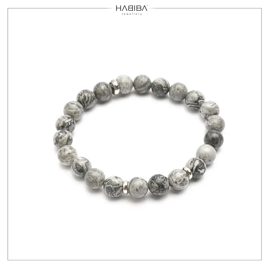 Bracelet en pierres de Jaspe Gris (C)
