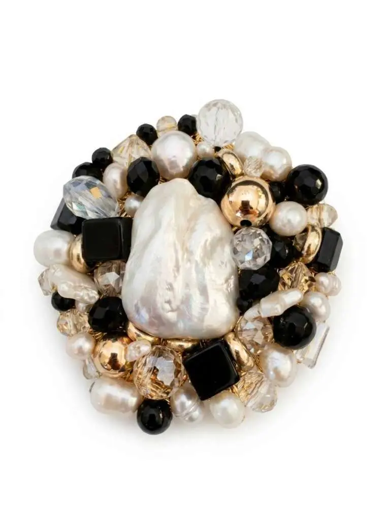 Broche en Perle Baroque et Onyx