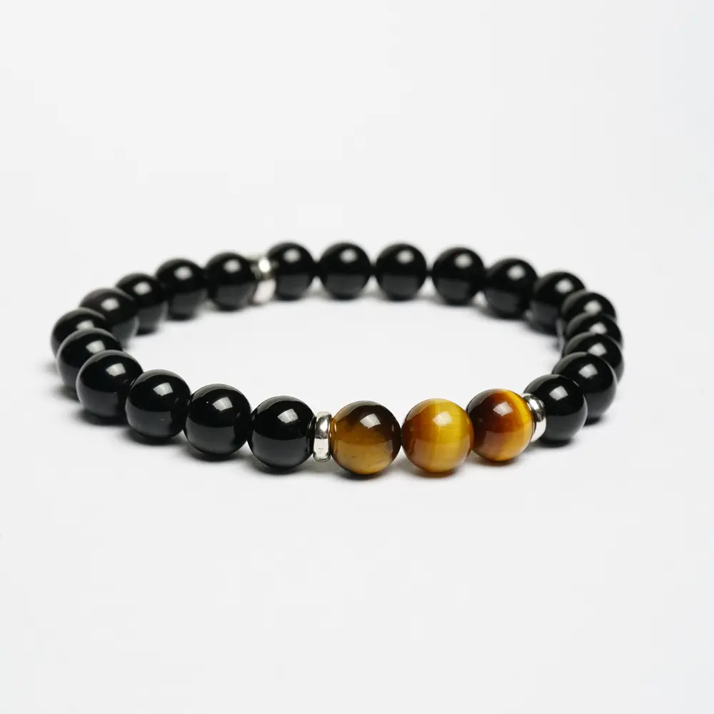 Bracelet en pierres onyx et d'oeil de tigre