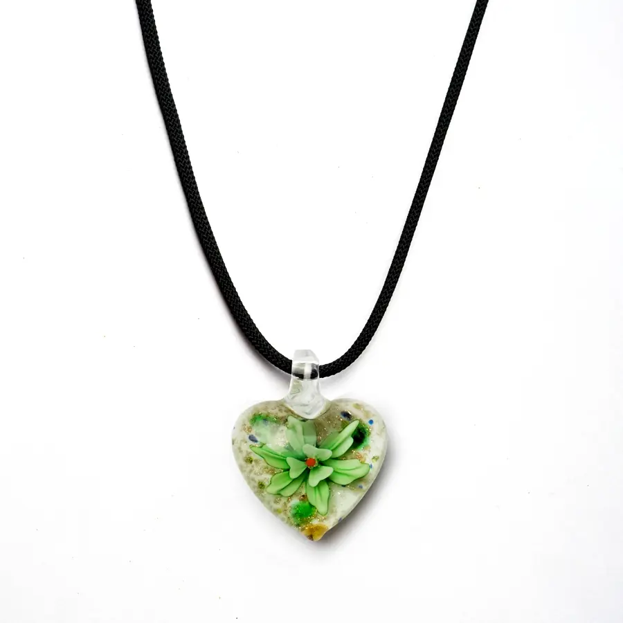 Collier coeur VENEZIA verre de murano, cordon noir
