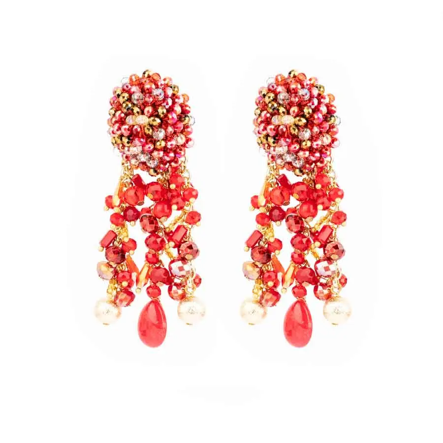 Boucles d'oreilles, pendantes, Dôme de SOFIA, perles rouges