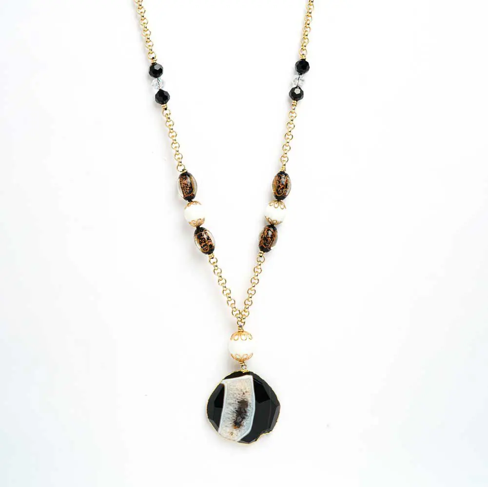 Sautoir AGATE noir et blanc