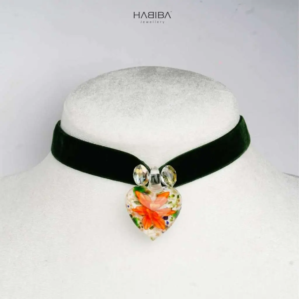 Choker VENEZIA avec ruban vert foncé