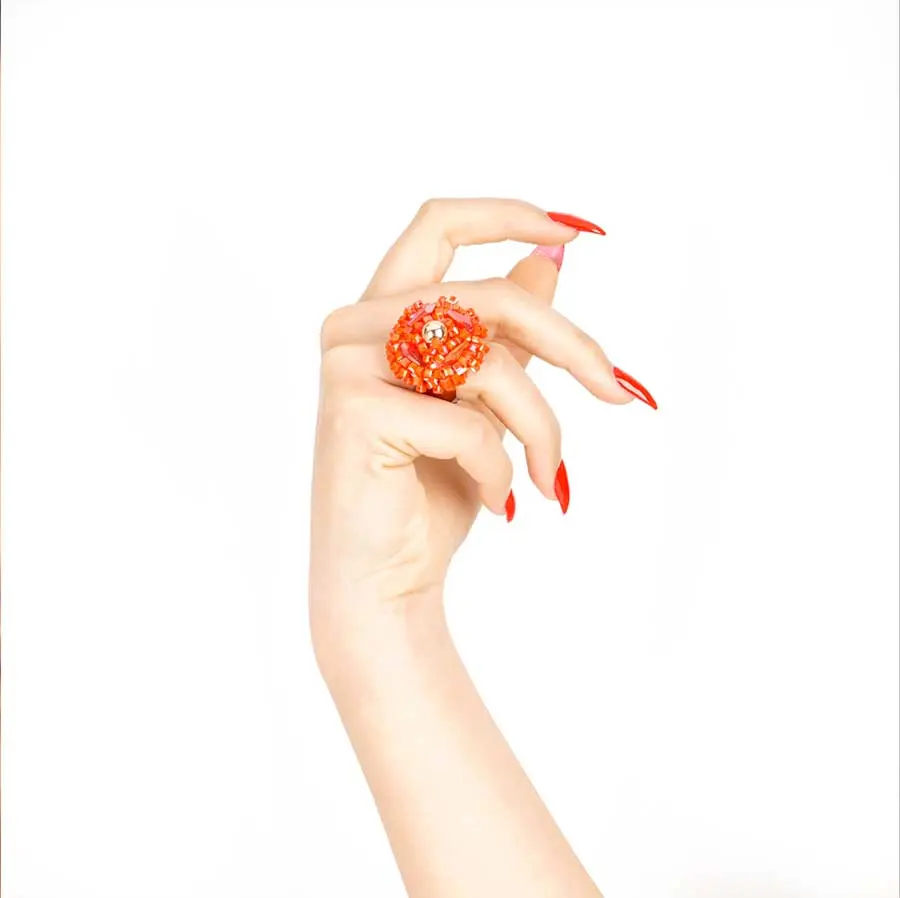 Bague, Dôme de SOFIA, brodée de cristaux orange