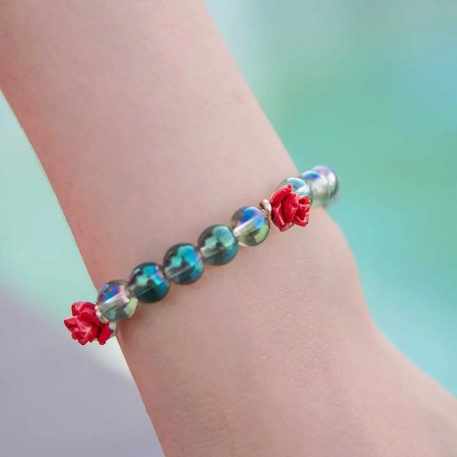 Bracelet en pierre de joie parme Fleure rouge