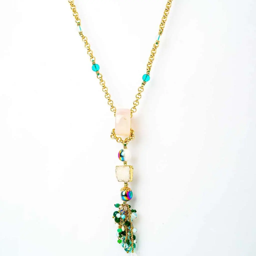 Sautoir POMPONA, Agate blanc