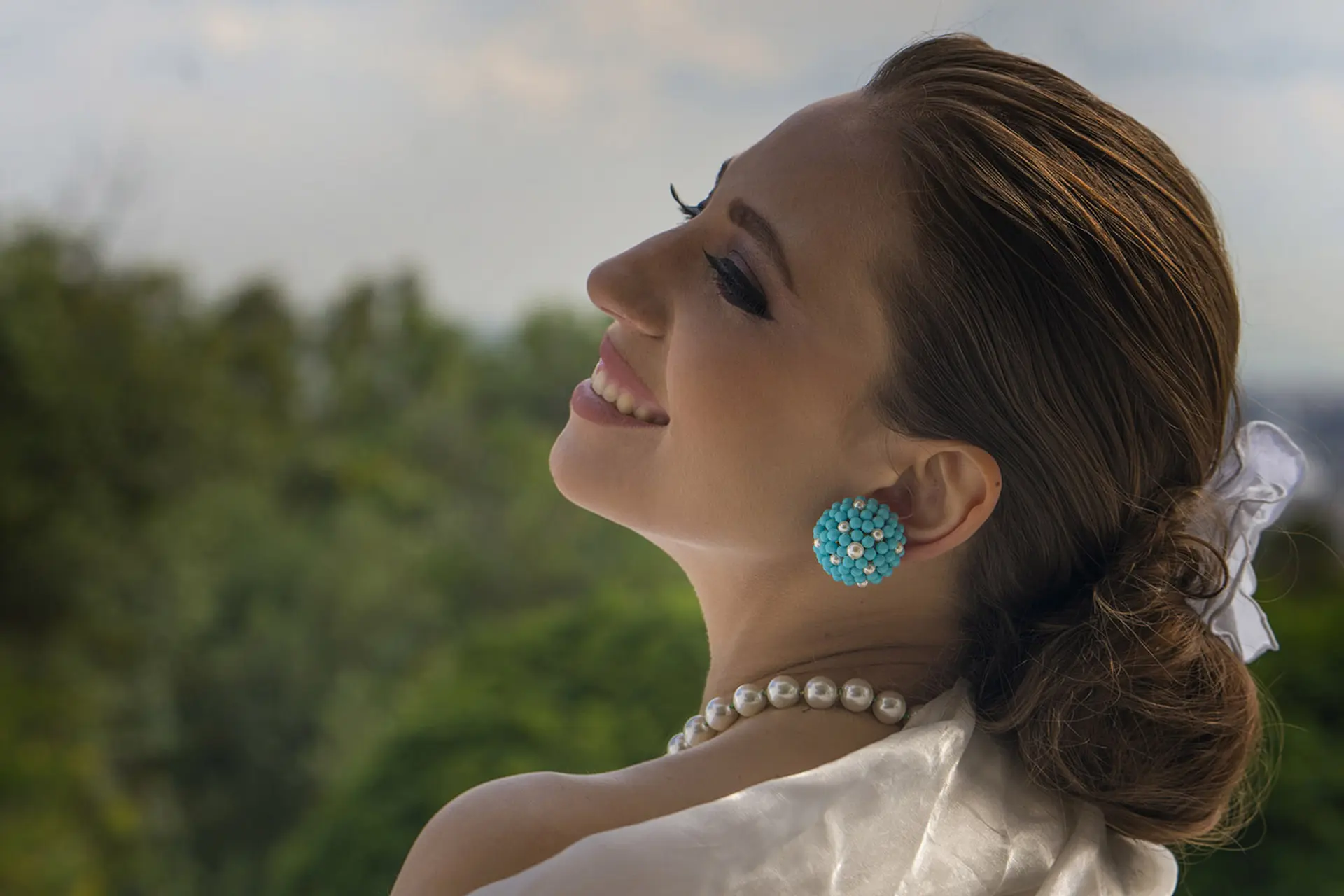 Boucles d'oreilles, Dôme de SOFIA, turquoises et perles