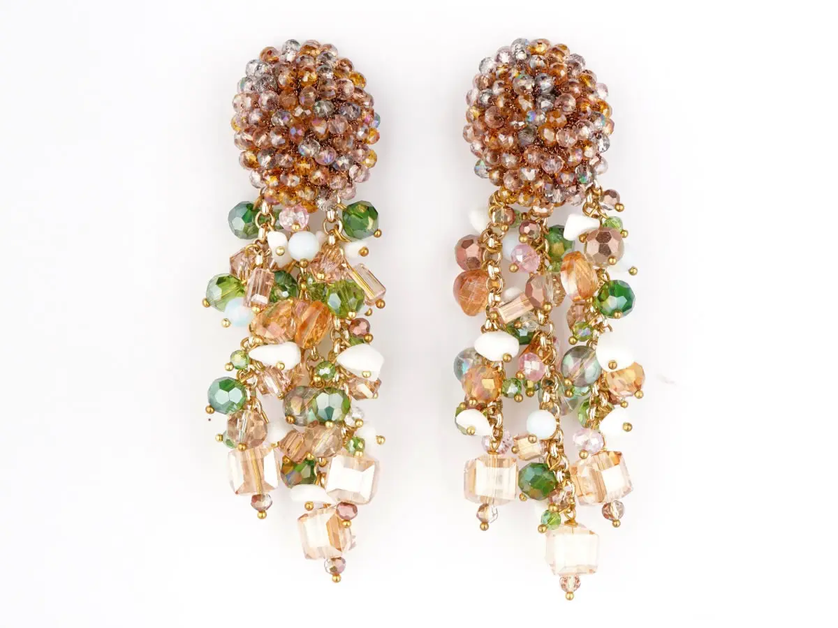 Boucles d'oreilles ,pendantes, Dôme de SOFIA bronze et perles