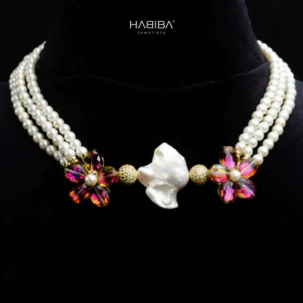 Collier HABIBA pour HABIBA parme en perles baroques