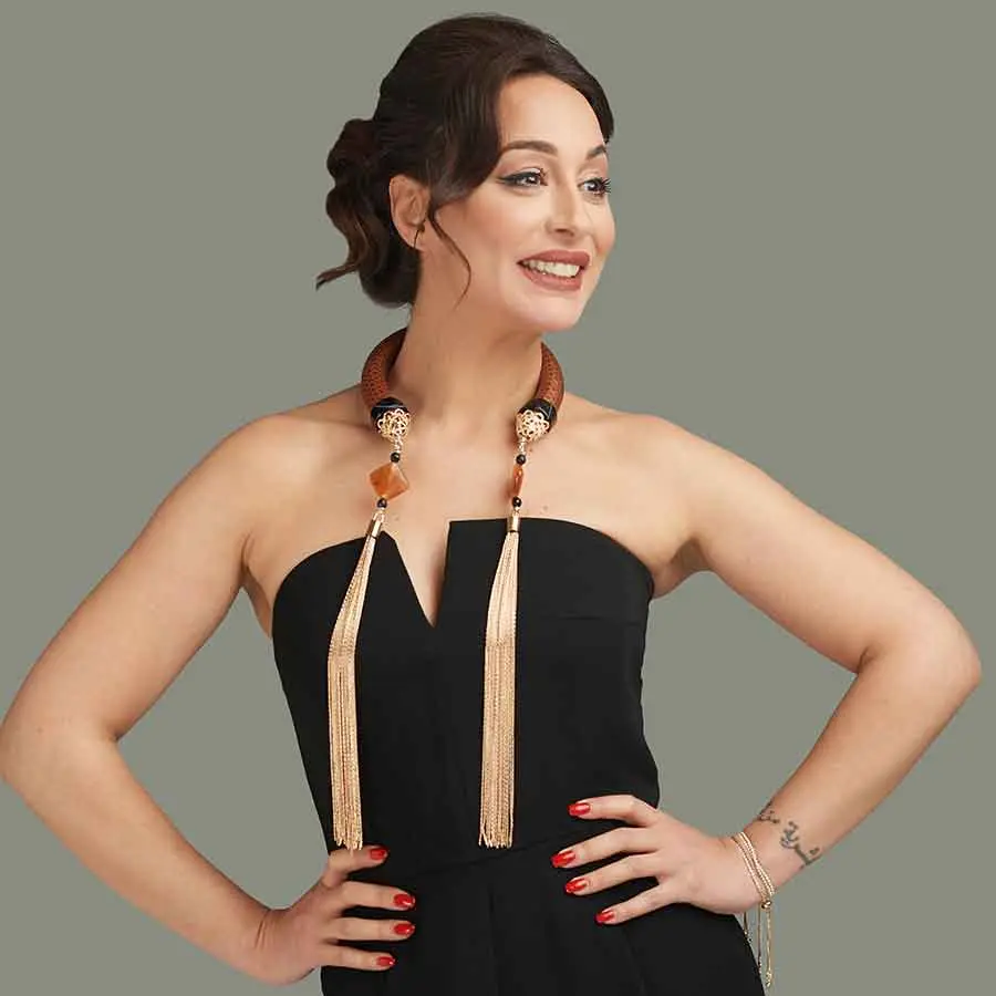 Collier AFRICANA Cordon cuir marron
