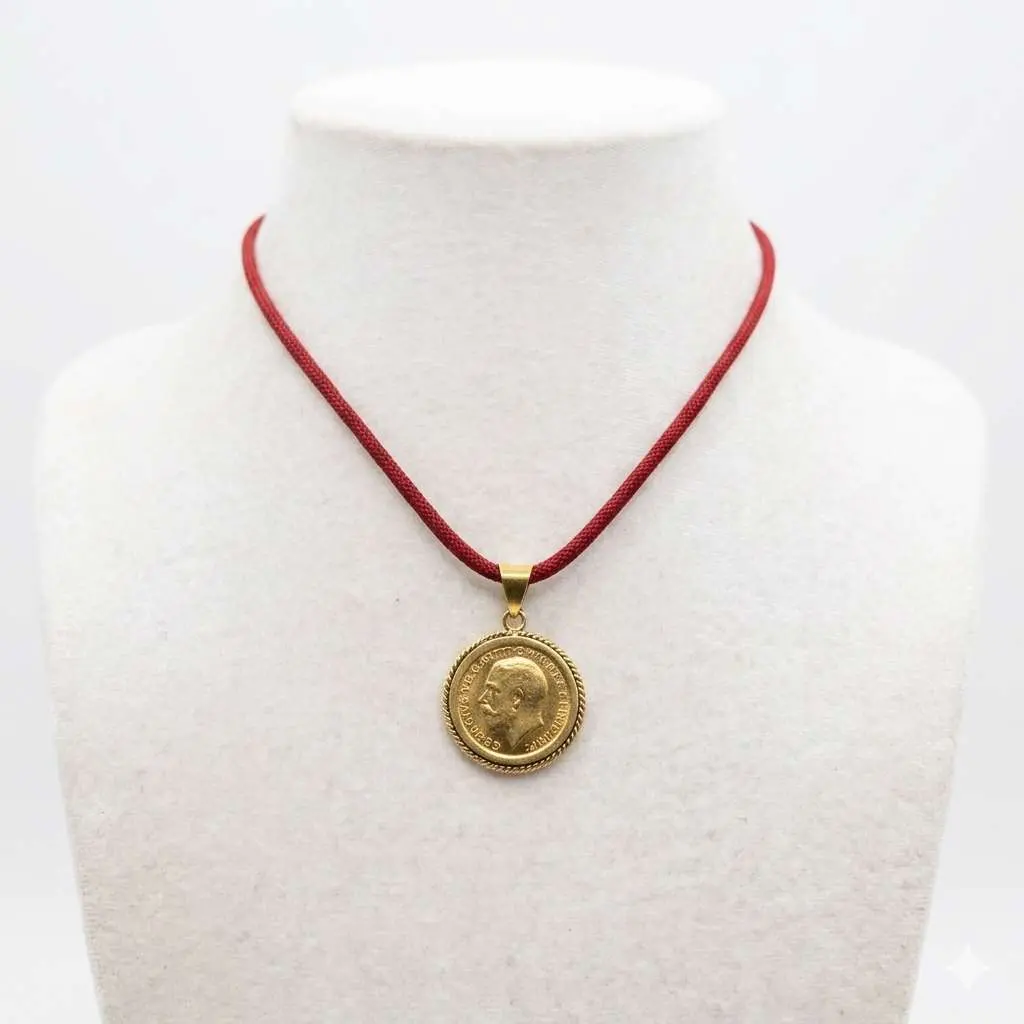 Collier Lira sur cordon en soie rouge