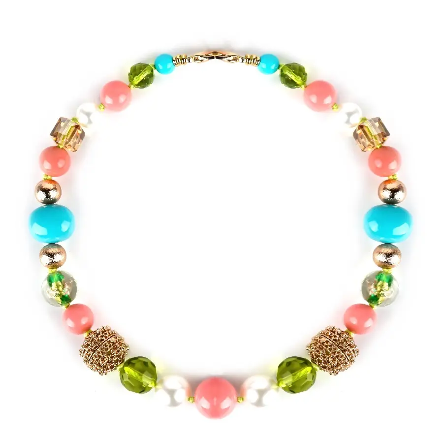 Collier, ROMANCIA, rose et turquoise