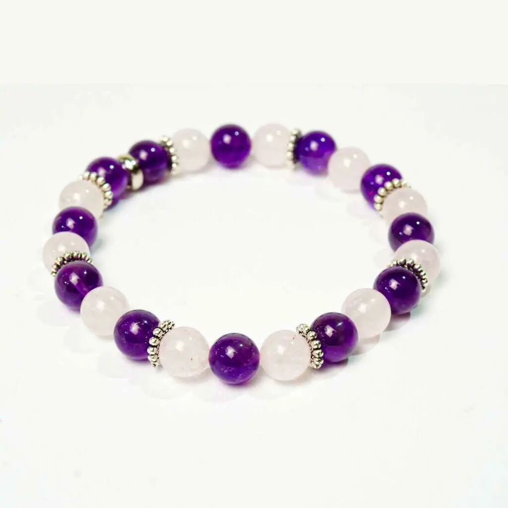 Bracelet Ménopause en Amethyste et quartz rose