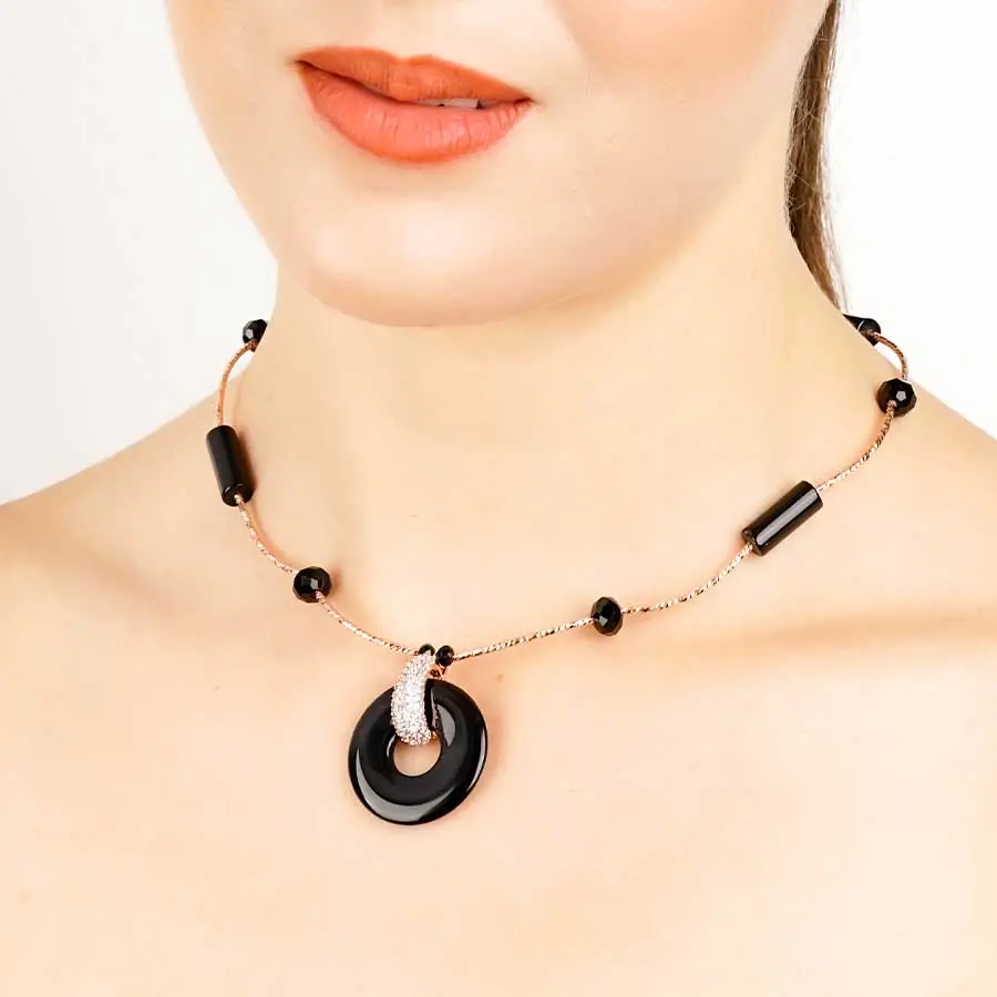 Collier YARA, cercle onyx rosé