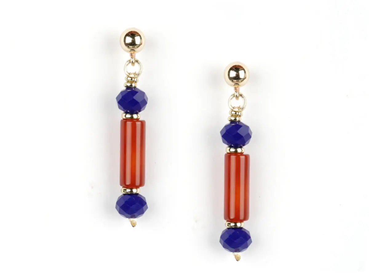 Boucles d'oreilles, MAHBOUBA, tube d'agate