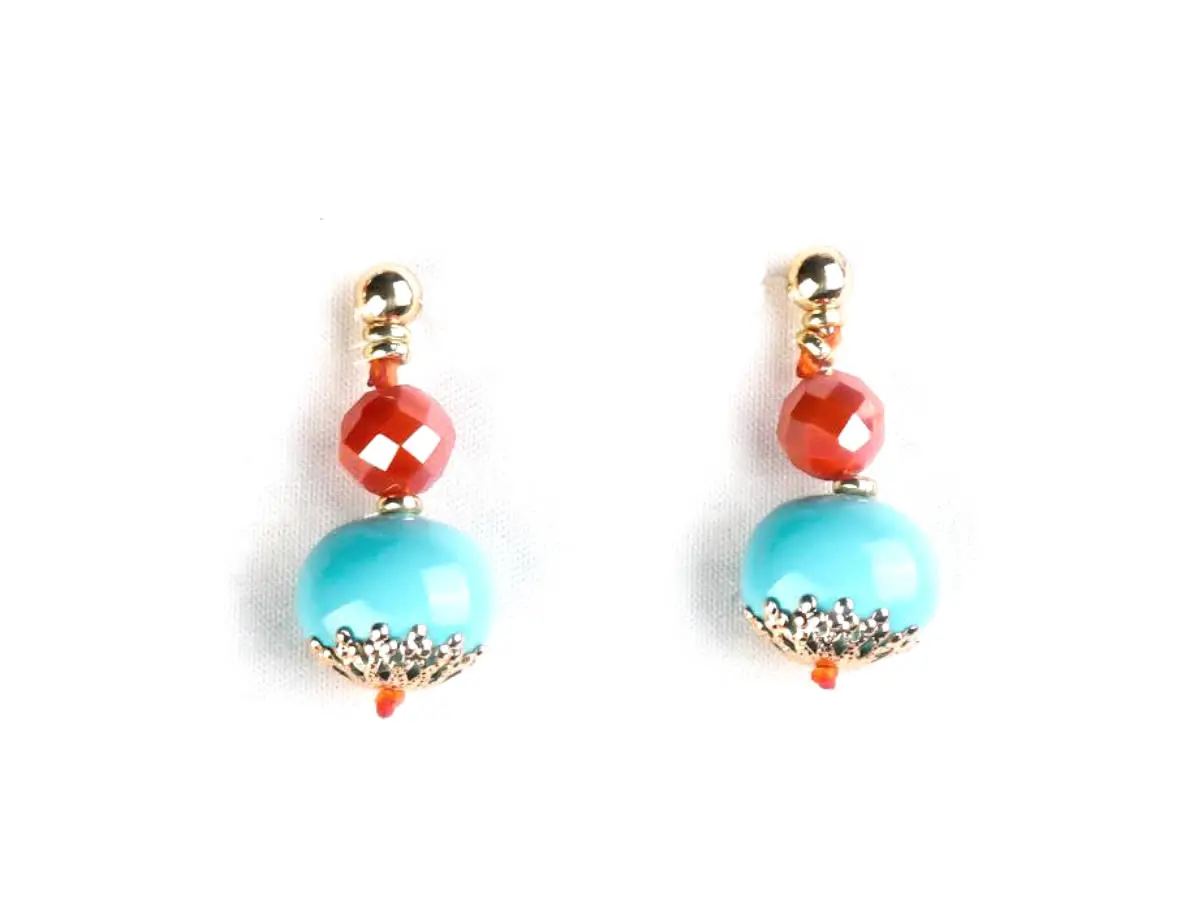 Boucles d’oreilles, ROMANCIA, turquoise corail