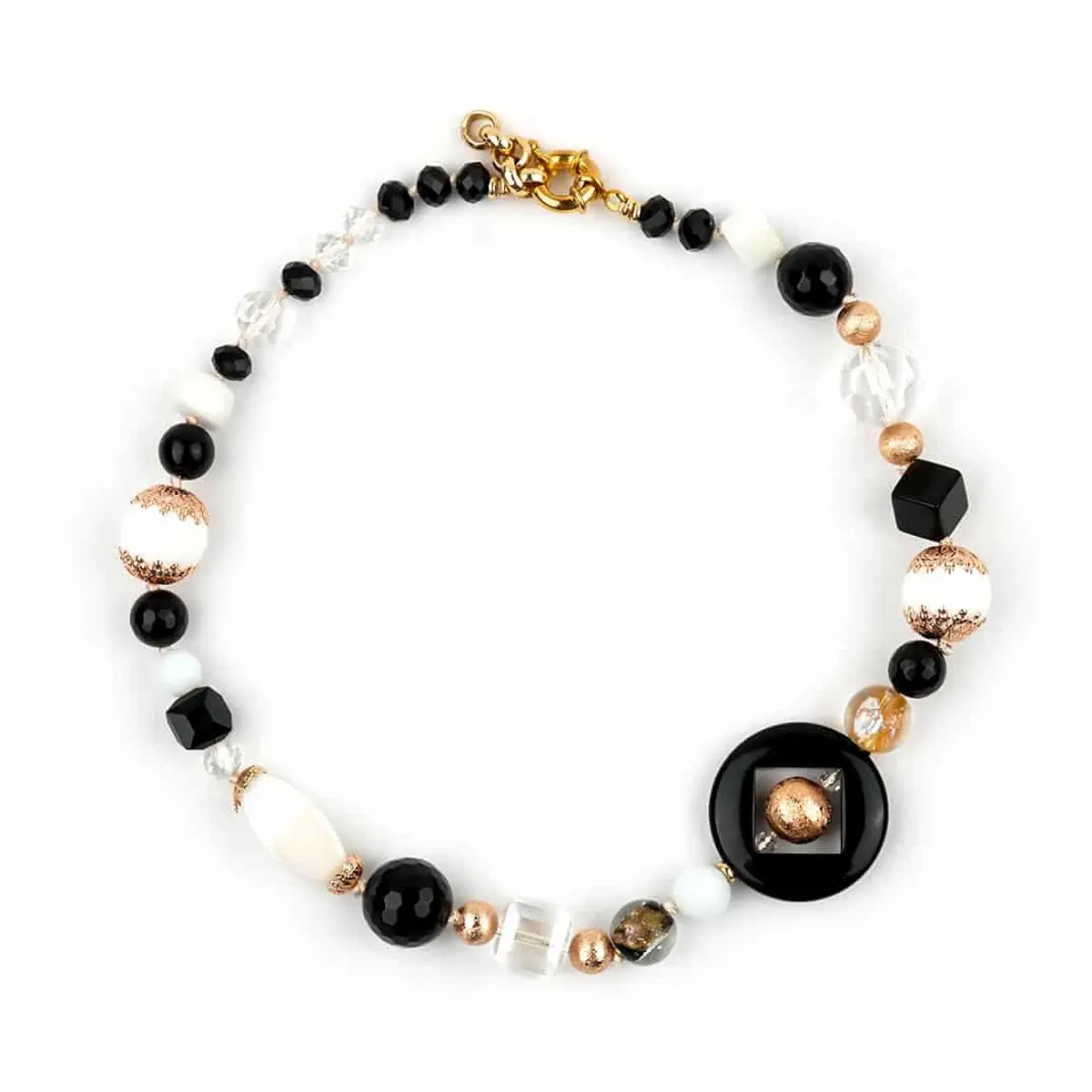 Collier ROMANCIA cercle noir nacre et perles