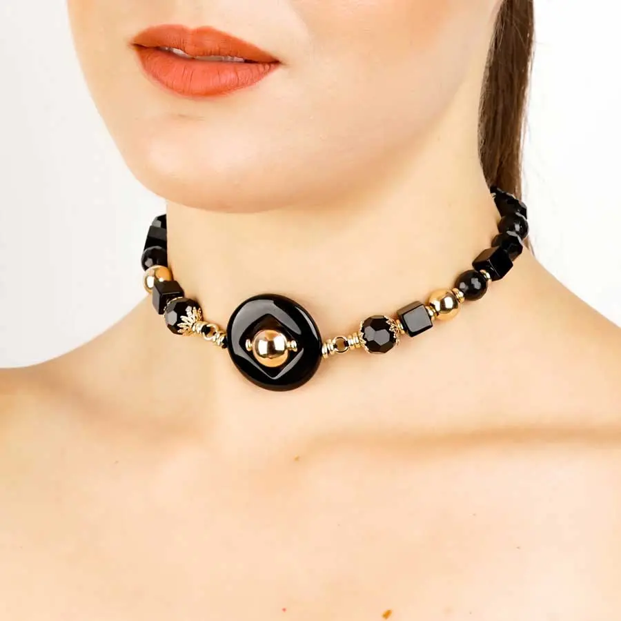Collier YARA, cercle d'onyx,