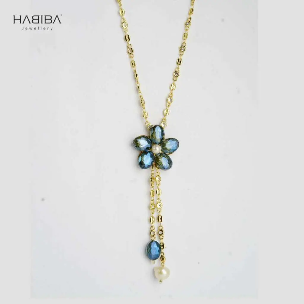 Collier FLORIA bleu et perle