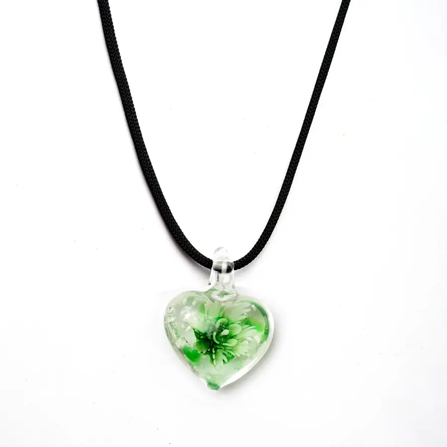 Collier Venezia coeur vert fluorescent en verre soufflé de Murano