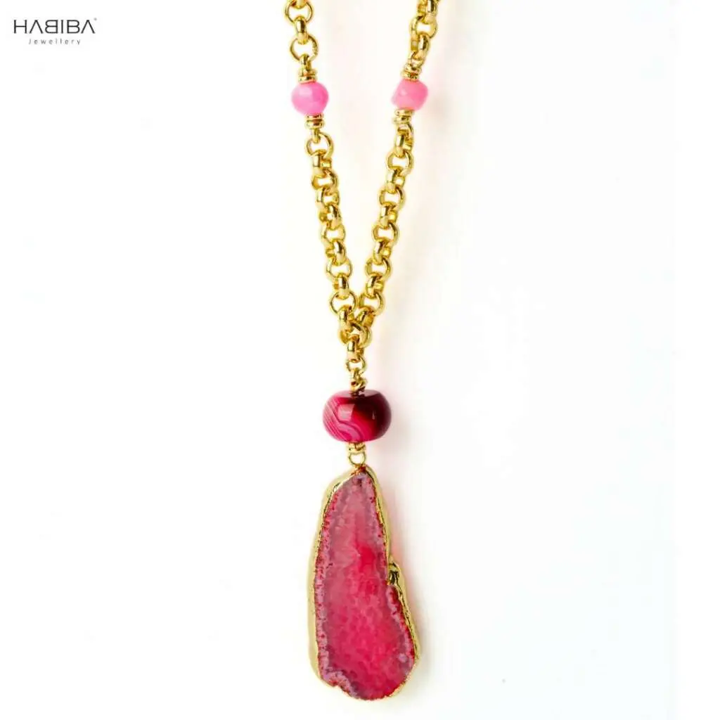 Collier Agate rose,
