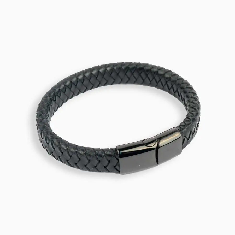 Bracelet HOMME Cuir noir tressé Black Black