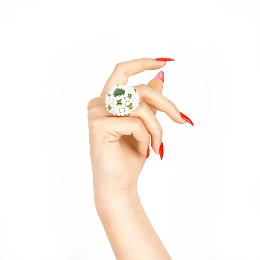 Bague , Dôme de SOFIA, perles et aventurine