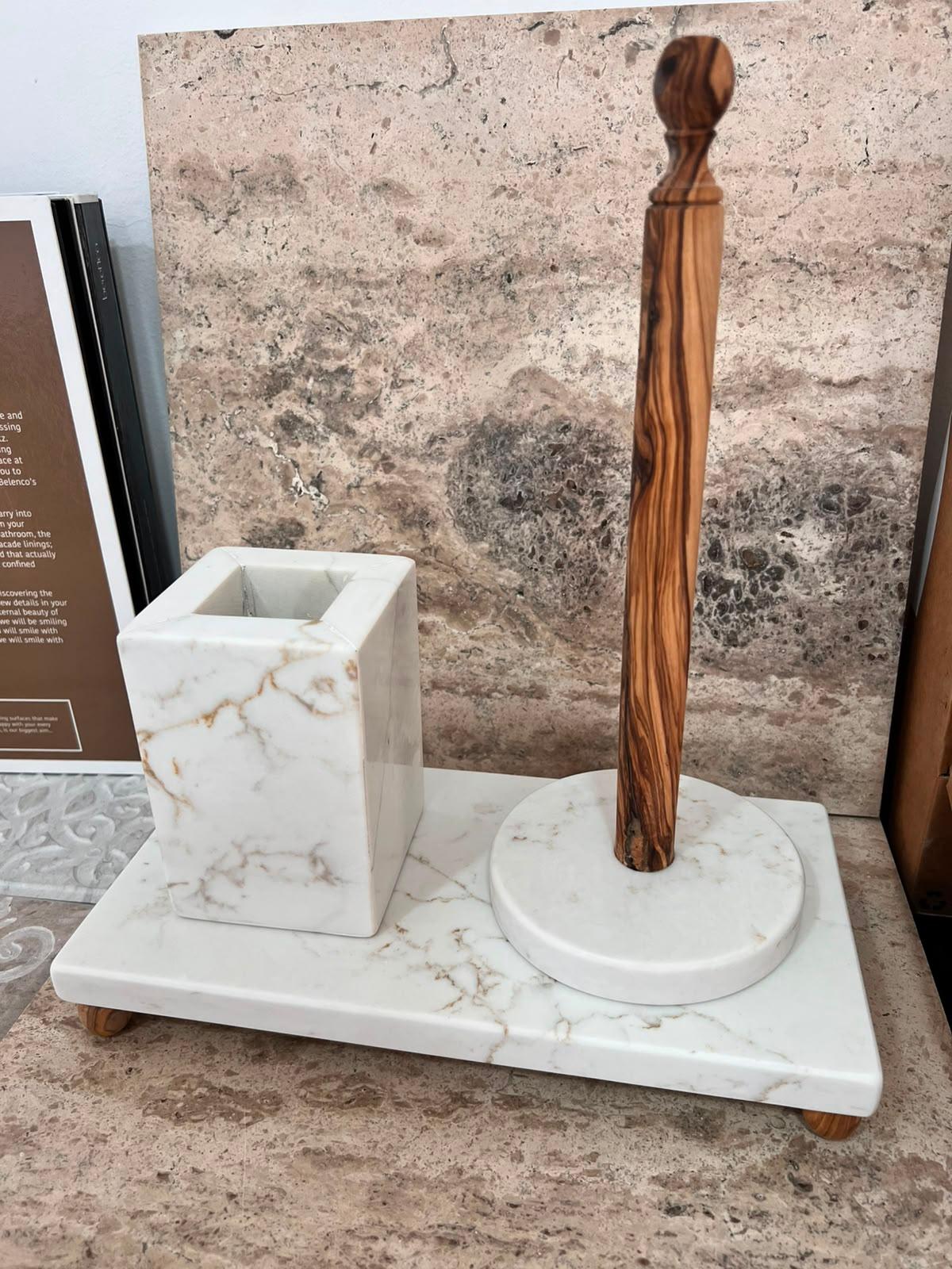 3pcs Marble and Wood Kitchen Accessories Set