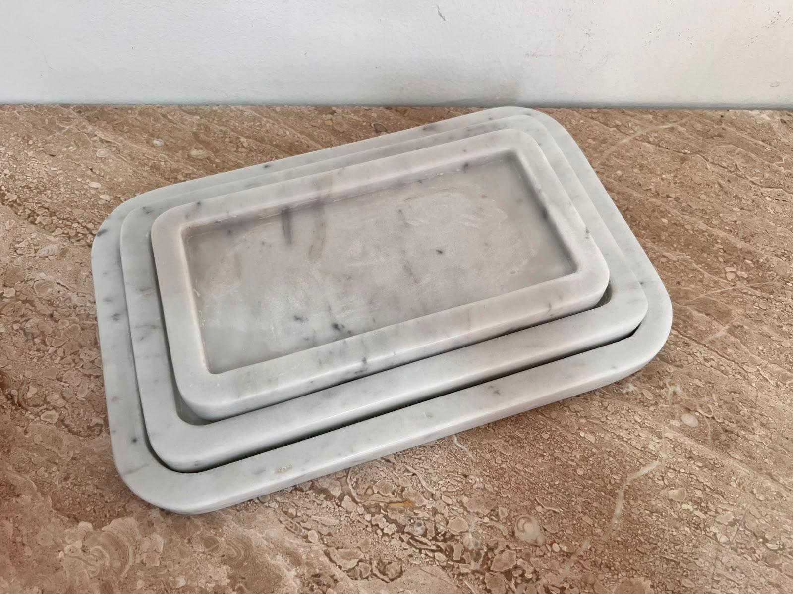 Set of 3 Rectangular Trays in Beige Marble
