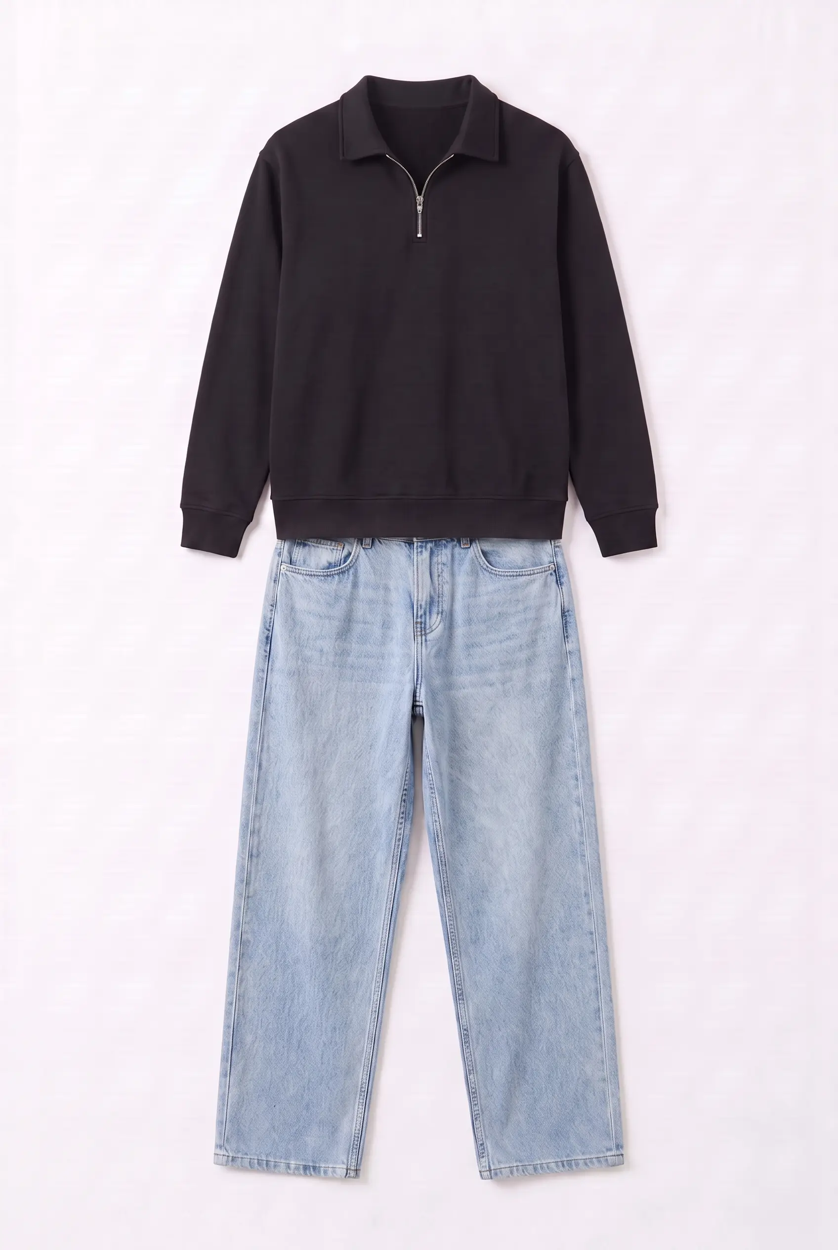 Set Sweat Col Zip Noir & Jean Large Bleu