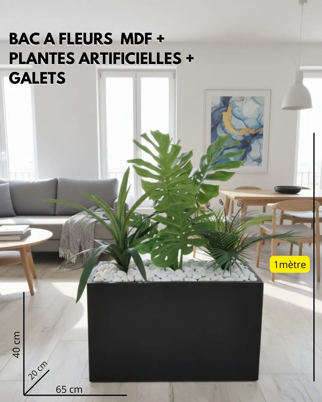 Bac en MDF jardinière avec Composition de plantes Artificielles